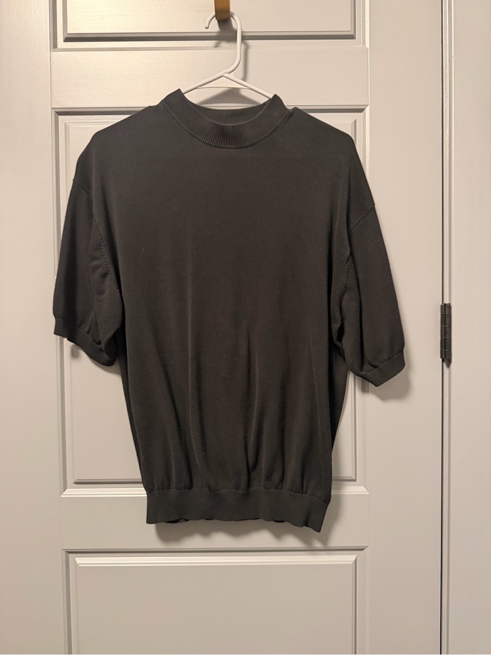 Pronto Uomo Short-Sleeve Black Mock Neck Knit Sweater Silk Cotton Blend MEDIUM